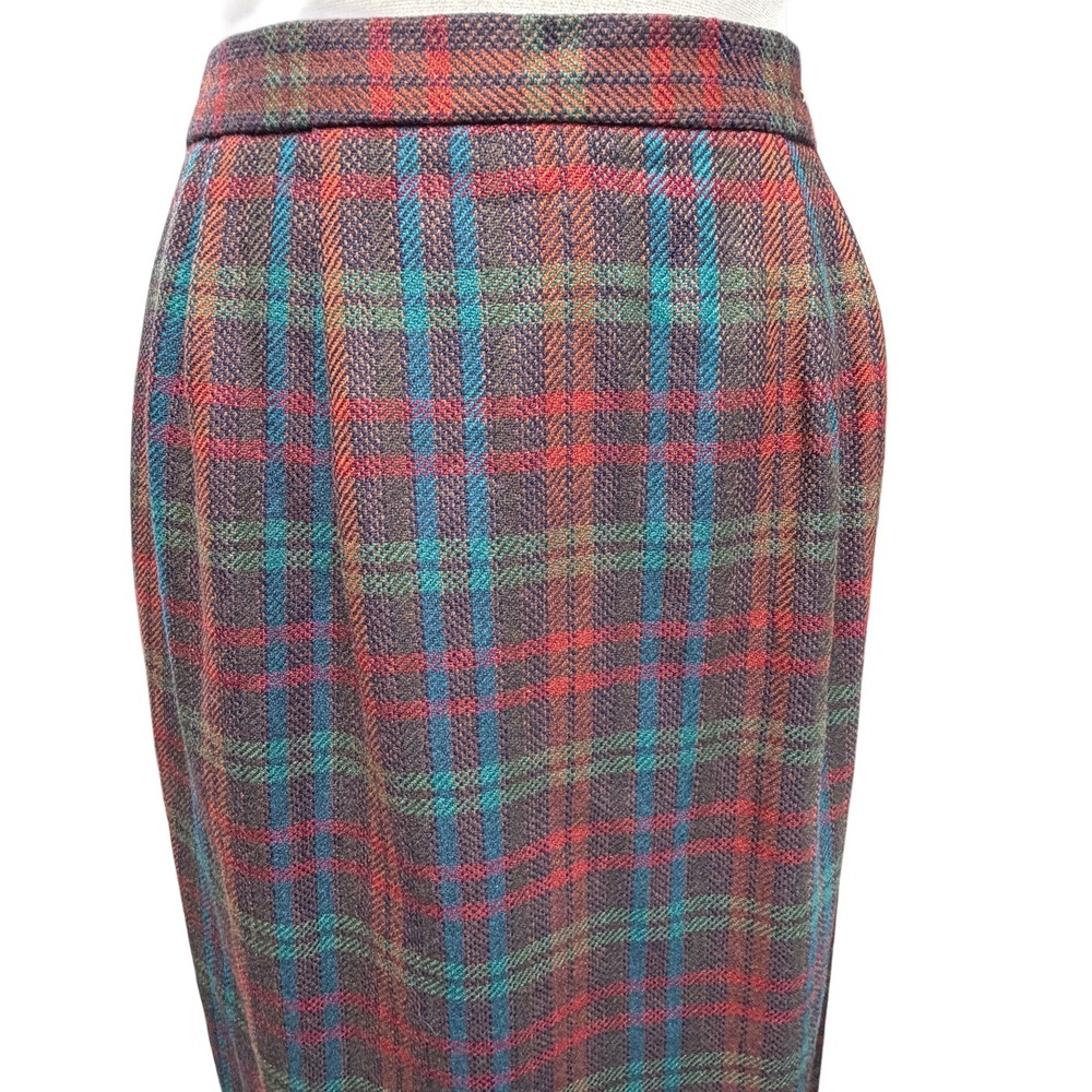 Vintage Wool Plaid Midi Skirt Small Tartan Preppy Career High Waist Union Made - Picture 10 of 12